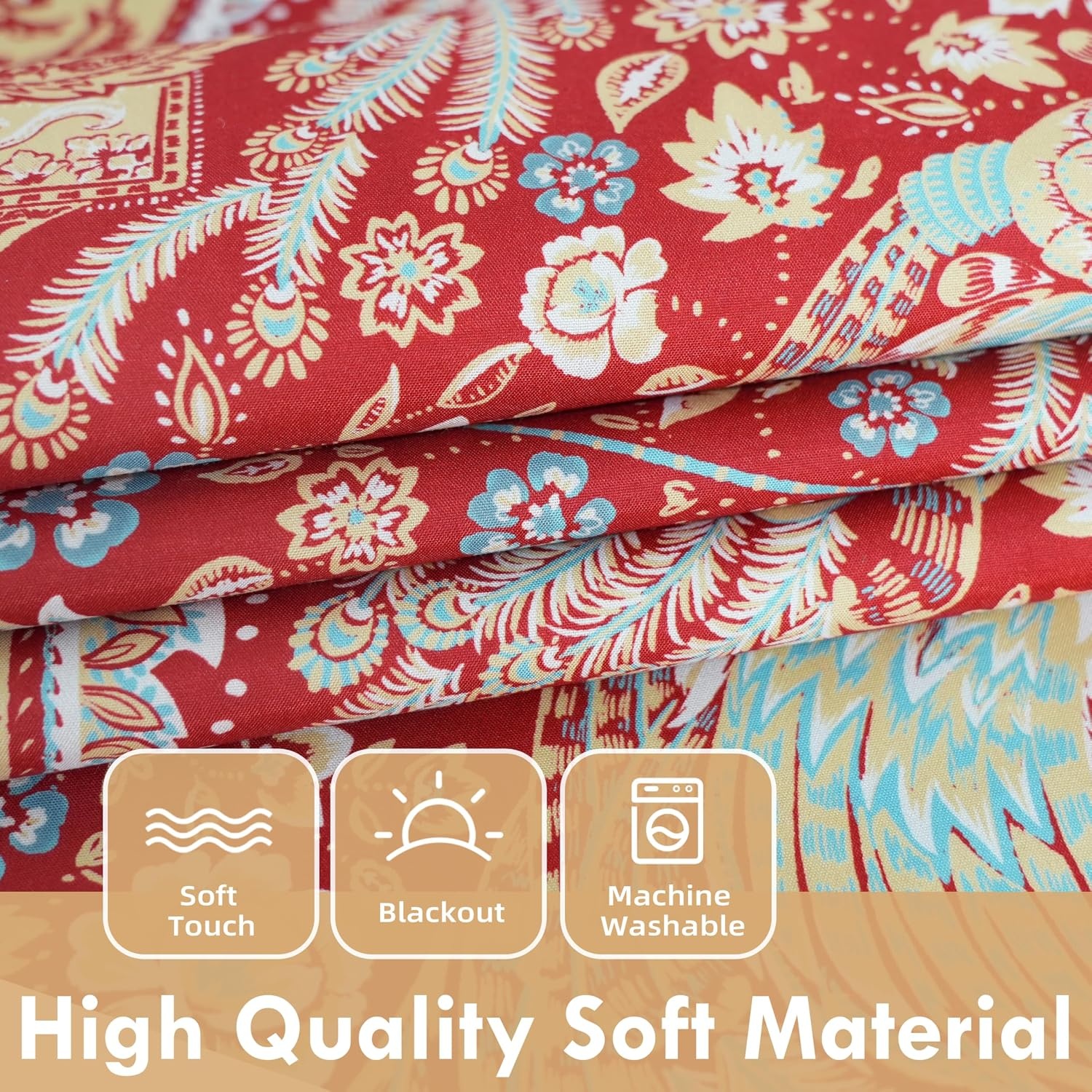 image:imageDriftAway Floral Red Curtains for Bedroom 80 Blackout Thermal Insulated Lined Double Layer Vintage Peacock Printed Pattern Darkening Drapes for Living Room Grommet 2 Panels 52 Inch by 84 Inch RedRed