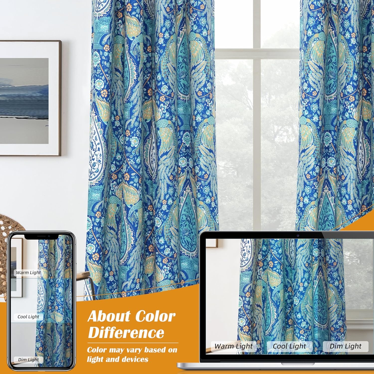 image:imageDriftAway Floral Red Curtains for Bedroom 80 Blackout Thermal Insulated Lined Double Layer Vintage Peacock Printed Pattern Darkening Drapes for Living Room Grommet 2 Panels 52 Inch by 84 Inch RedTeal
