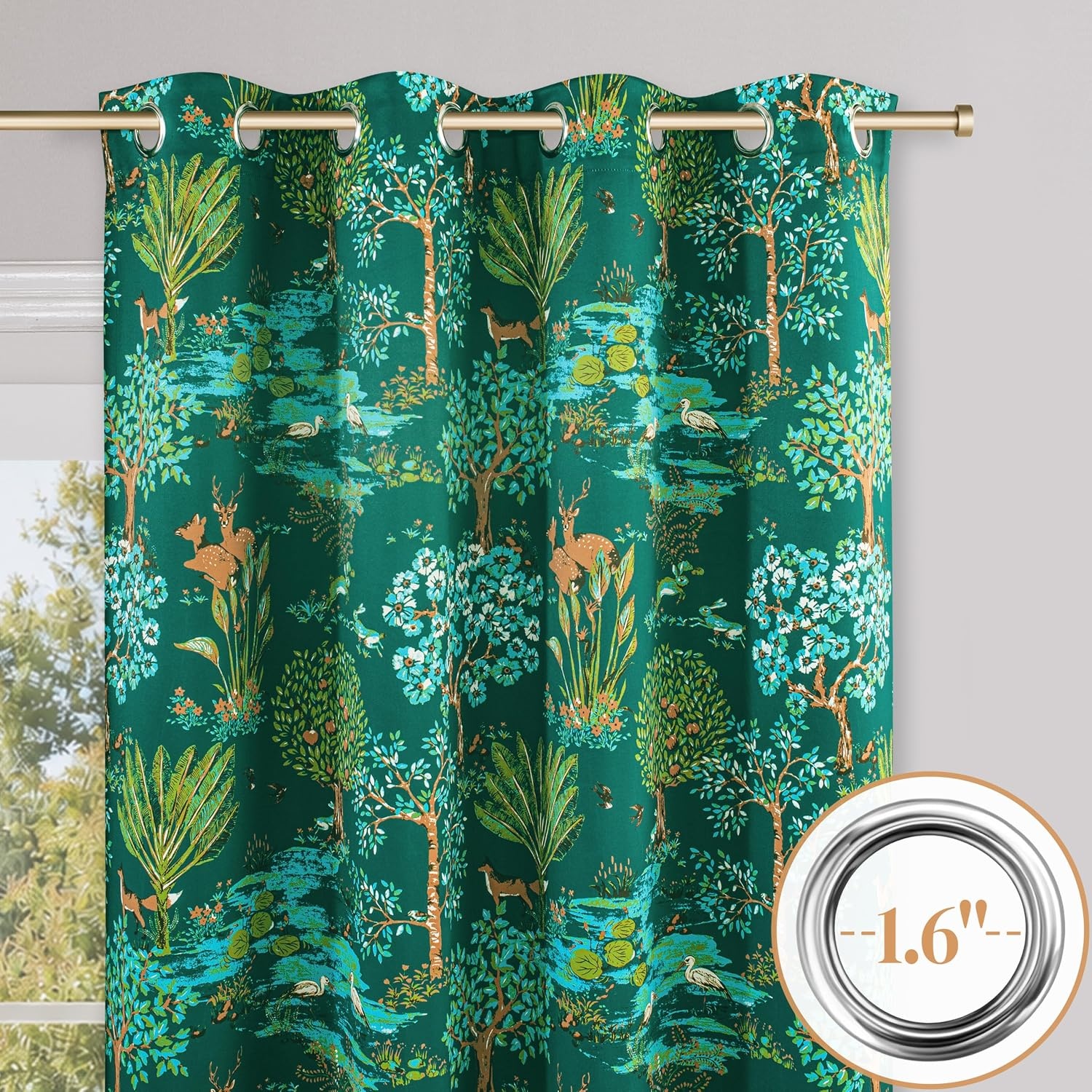 image:imageDriftAway Floral Red Curtains for Bedroom 80 Blackout Thermal Insulated Lined Double Layer Vintage Peacock Printed Pattern Darkening Drapes for Living Room Grommet 2 Panels 52 Inch by 84 Inch RedEmerald Green