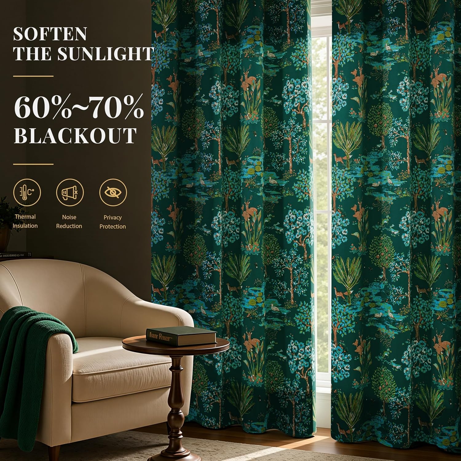 image:imageDriftAway Floral Red Curtains for Bedroom 80 Blackout Thermal Insulated Lined Double Layer Vintage Peacock Printed Pattern Darkening Drapes for Living Room Grommet 2 Panels 52 Inch by 84 Inch RedEmerald Green