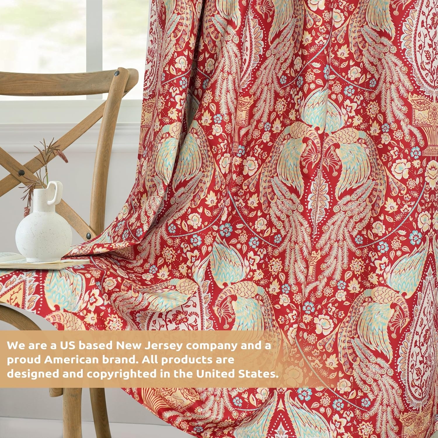 image:imageDriftAway Floral Red Curtains for Bedroom 80 Blackout Thermal Insulated Lined Double Layer Vintage Peacock Printed Pattern Darkening Drapes for Living Room Grommet 2 Panels 52 Inch by 84 Inch RedRed