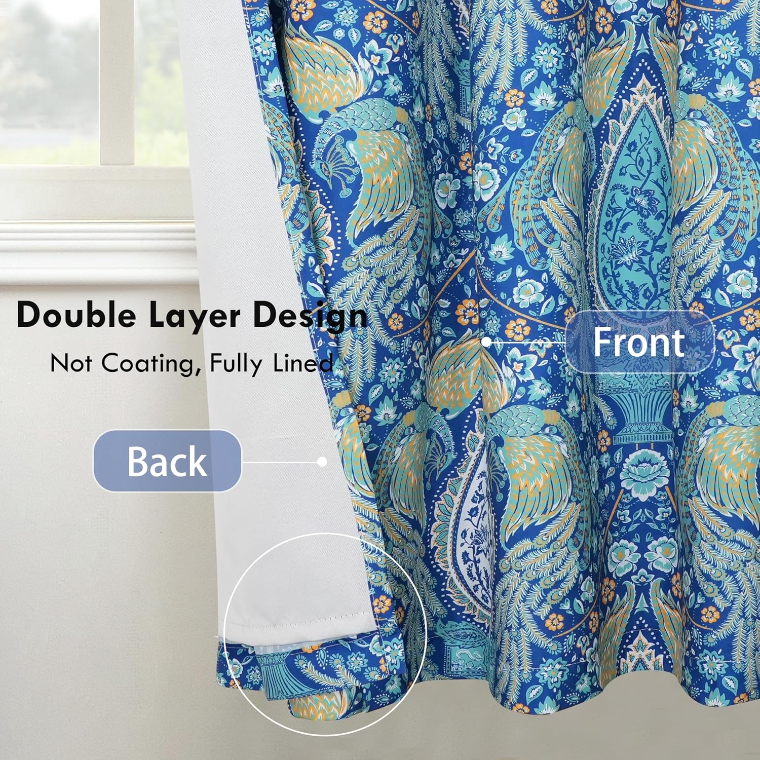 image:imageDriftAway Floral Red Curtains for Bedroom 80 Blackout Thermal Insulated Lined Double Layer Vintage Peacock Printed Pattern Darkening Drapes for Living Room Grommet 2 Panels 52 Inch by 84 Inch RedTeal