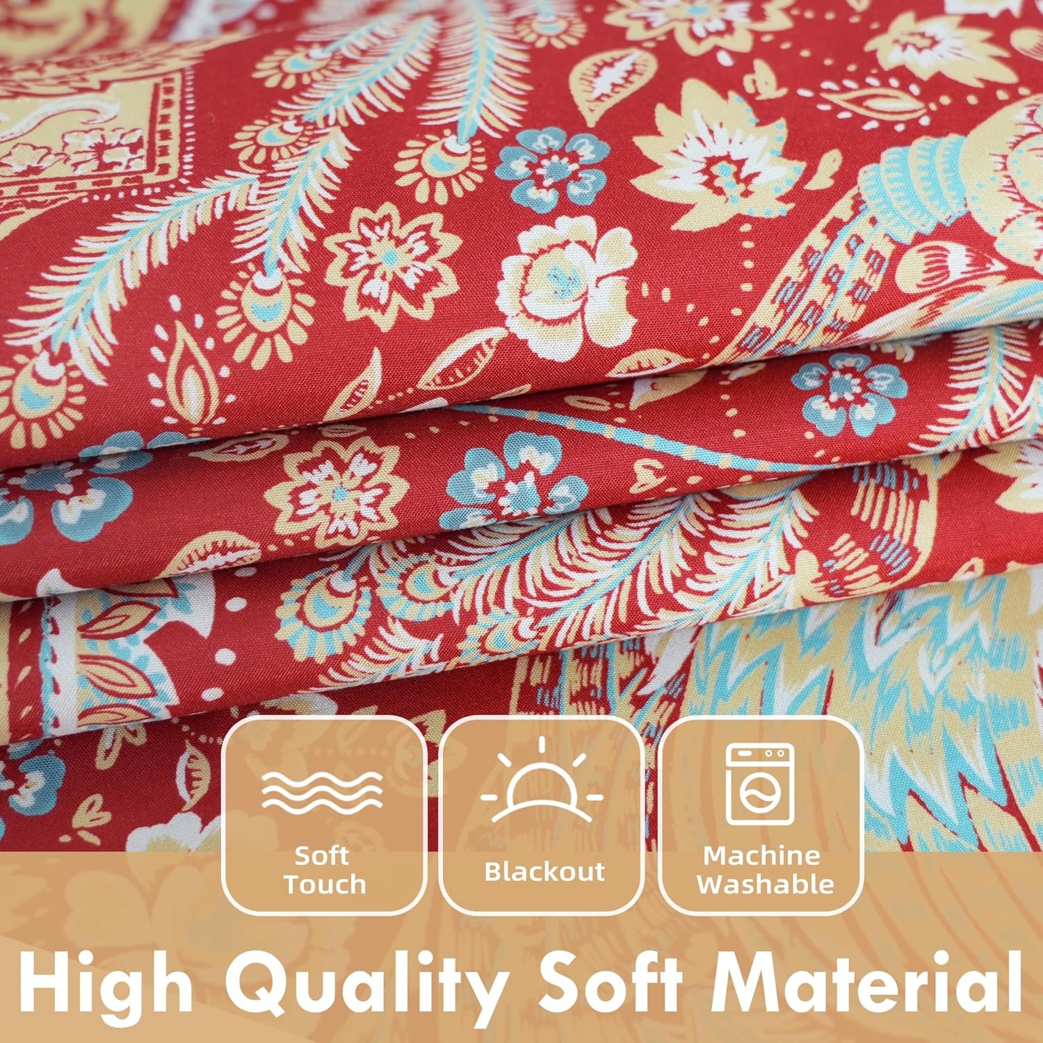 image:imageDriftAway Floral Red Curtains for Bedroom 80 Blackout Thermal Insulated Lined Double Layer Vintage Peacock Printed Pattern Darkening Drapes for Living Room Grommet 2 Panels 52 Inch by 84 Inch RedRed