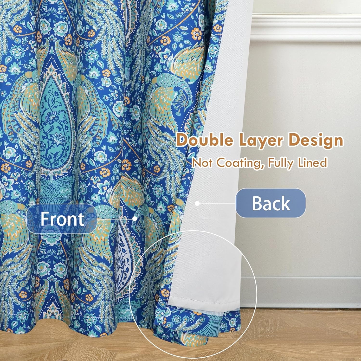 image:imageDriftAway Floral Red Curtains for Bedroom 80 Blackout Thermal Insulated Lined Double Layer Vintage Peacock Printed Pattern Darkening Drapes for Living Room Grommet 2 Panels 52 Inch by 84 Inch RedTeal