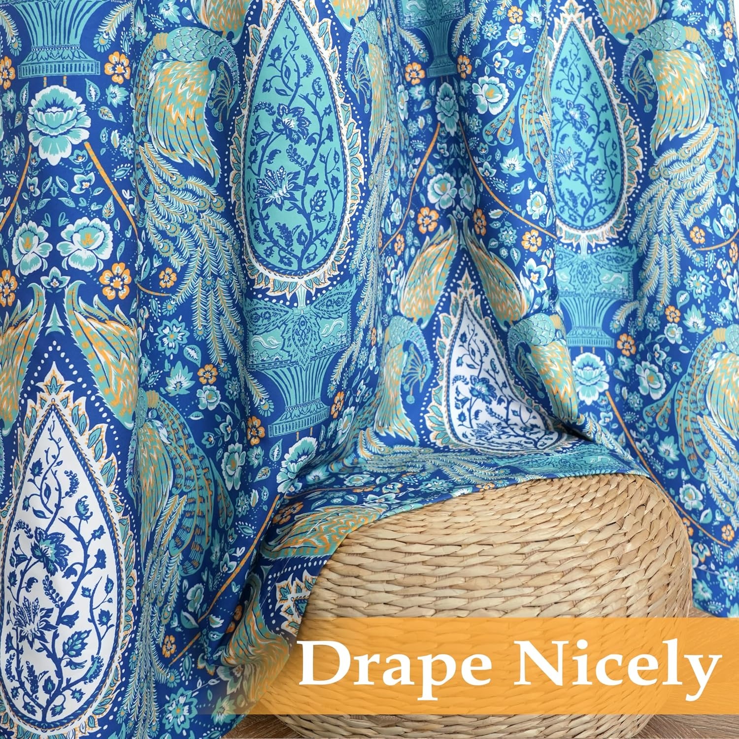 image:imageDriftAway Floral Red Curtains for Bedroom 80 Blackout Thermal Insulated Lined Double Layer Vintage Peacock Printed Pattern Darkening Drapes for Living Room Grommet 2 Panels 52 Inch by 84 Inch RedTeal