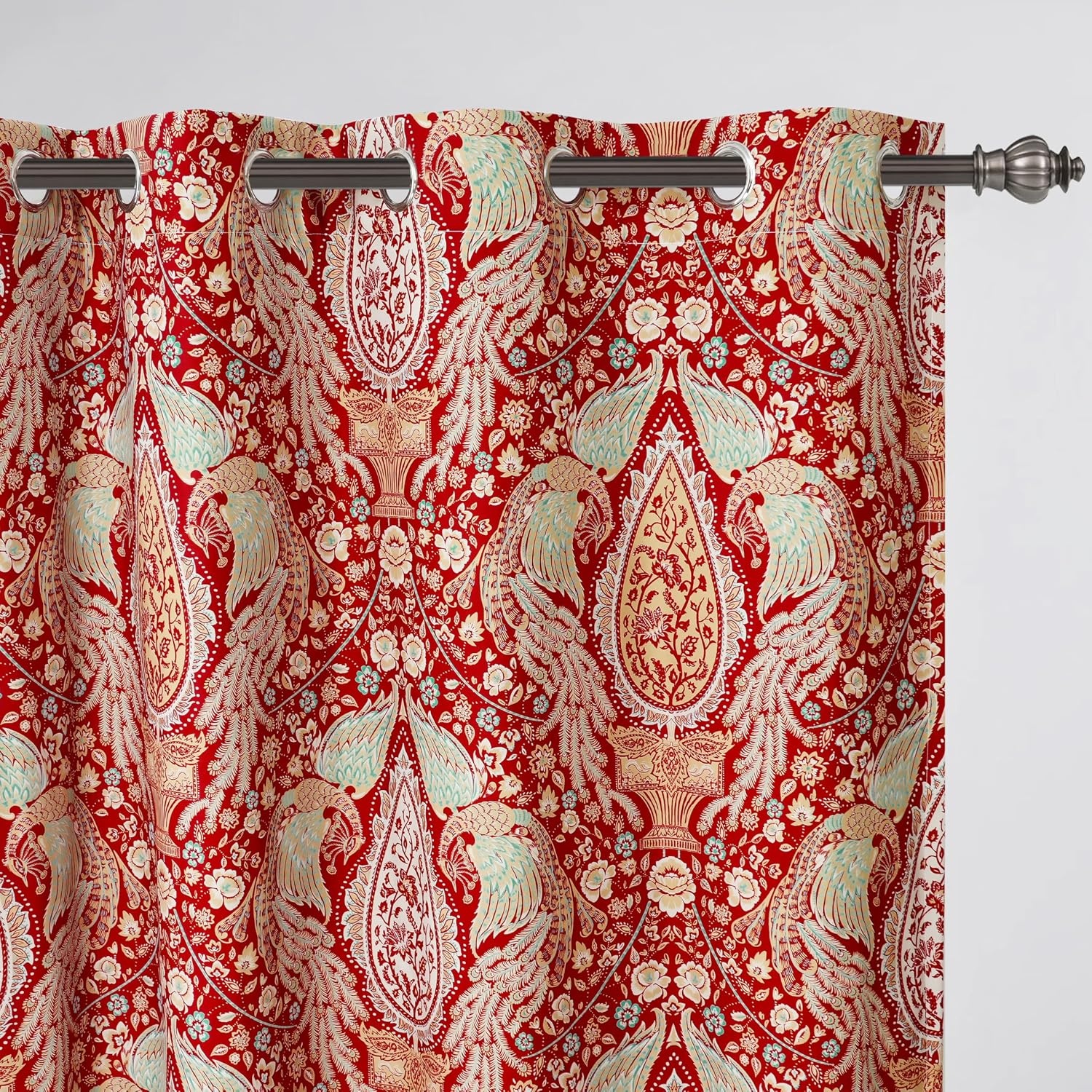 image:imageDriftAway Floral Red Curtains for Bedroom 80 Blackout Thermal Insulated Lined Double Layer Vintage Peacock Printed Pattern Darkening Drapes for Living Room Grommet 2 Panels 52 Inch by 84 Inch RedRed