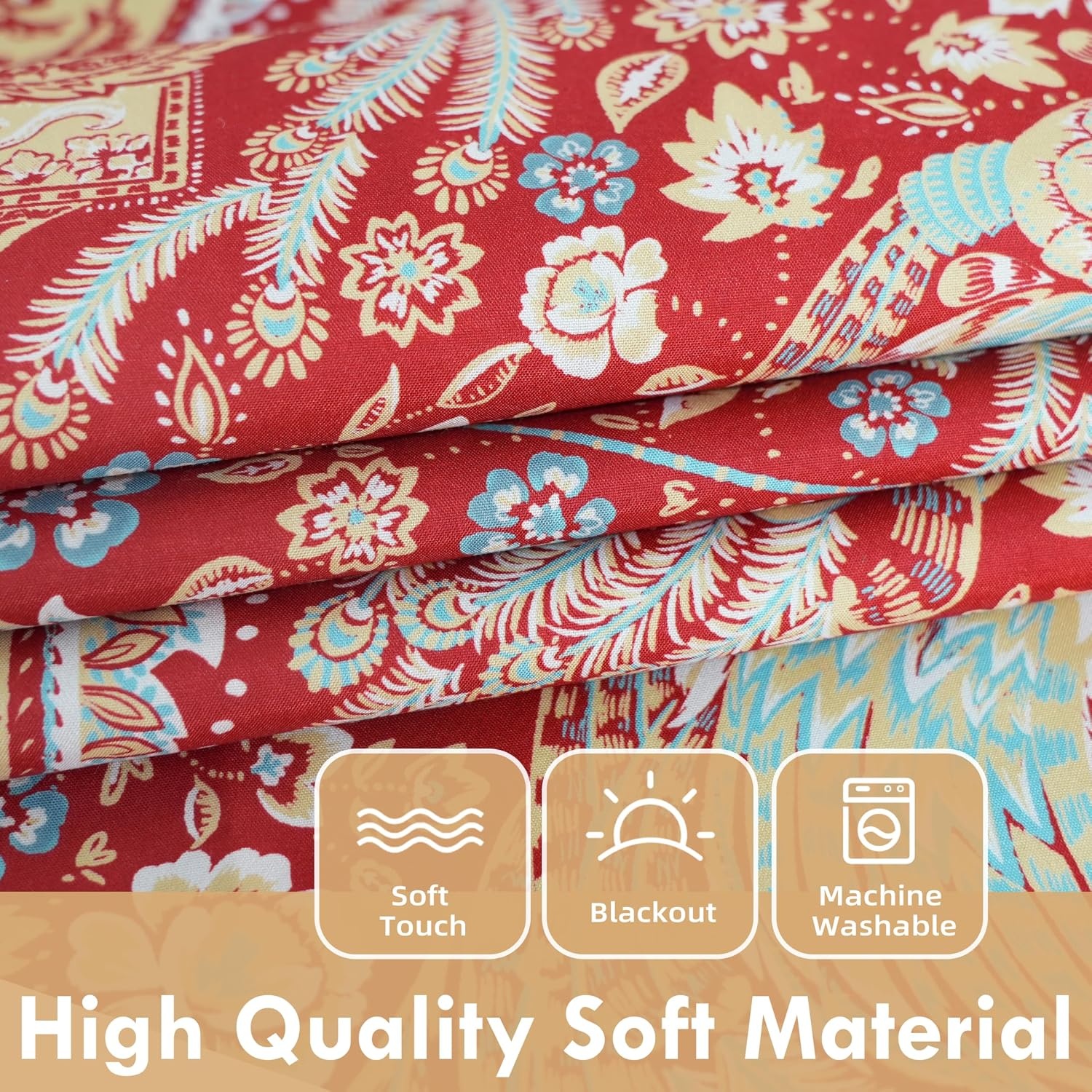 image:imageDriftAway Floral Red Curtains for Bedroom 80 Blackout Thermal Insulated Lined Double Layer Vintage Peacock Printed Pattern Darkening Drapes for Living Room Grommet 2 Panels 52 Inch by 84 Inch RedRed