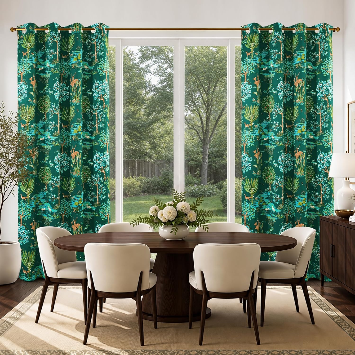 image:imageDriftAway Floral Red Curtains for Bedroom 80 Blackout Thermal Insulated Lined Double Layer Vintage Peacock Printed Pattern Darkening Drapes for Living Room Grommet 2 Panels 52 Inch by 84 Inch RedEmerald Green