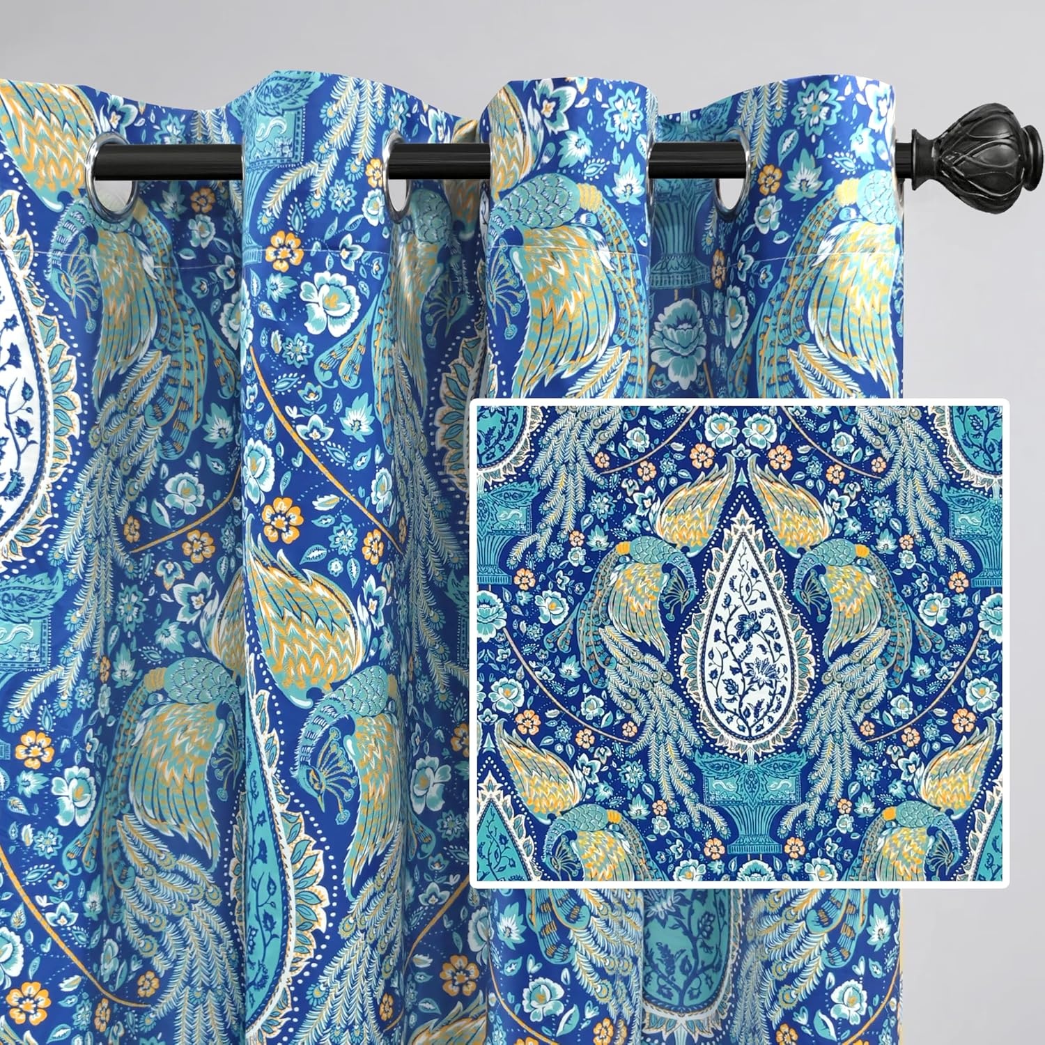 image:imageDriftAway Floral Red Curtains for Bedroom 80 Blackout Thermal Insulated Lined Double Layer Vintage Peacock Printed Pattern Darkening Drapes for Living Room Grommet 2 Panels 52 Inch by 84 Inch RedTeal