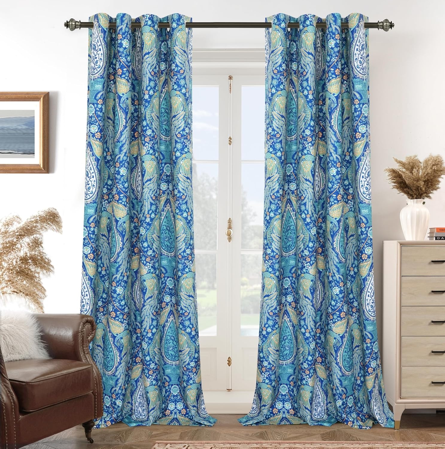 image:imageDriftAway Floral Red Curtains for Bedroom 80 Blackout Thermal Insulated Lined Double Layer Vintage Peacock Printed Pattern Darkening Drapes for Living Room Grommet 2 Panels 52 Inch by 84 Inch RedTeal