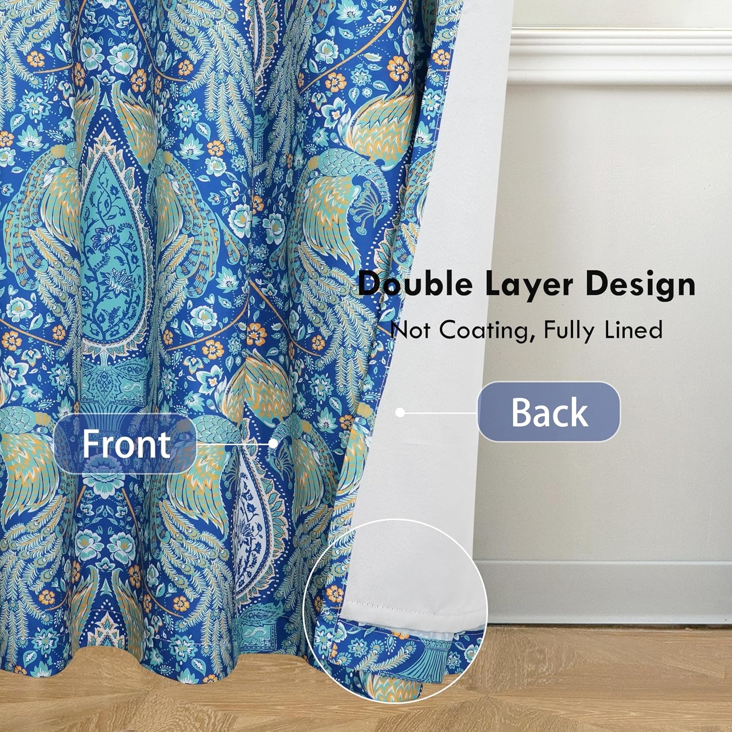 image:imageDriftAway Floral Red Curtains for Bedroom 80 Blackout Thermal Insulated Lined Double Layer Vintage Peacock Printed Pattern Darkening Drapes for Living Room Grommet 2 Panels 52 Inch by 84 Inch RedTeal