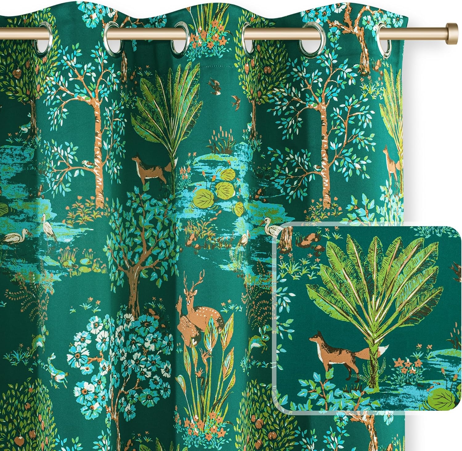 image:imageDriftAway Floral Red Curtains for Bedroom 80 Blackout Thermal Insulated Lined Double Layer Vintage Peacock Printed Pattern Darkening Drapes for Living Room Grommet 2 Panels 52 Inch by 84 Inch RedEmerald Green