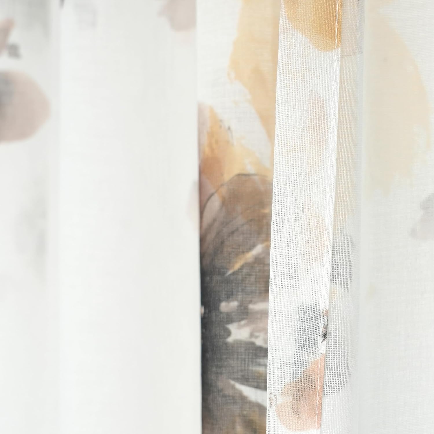image:imageDriftAway Floral Sheer Curtains for Living Room Purple Flower Printed Light Filtering Curtain Drapes for Bedroom 96 Inches Long 2 Panels Set Rod Pocket Window Treatments Modern Elegant Curtain PurplePattern 7yellow Brown
