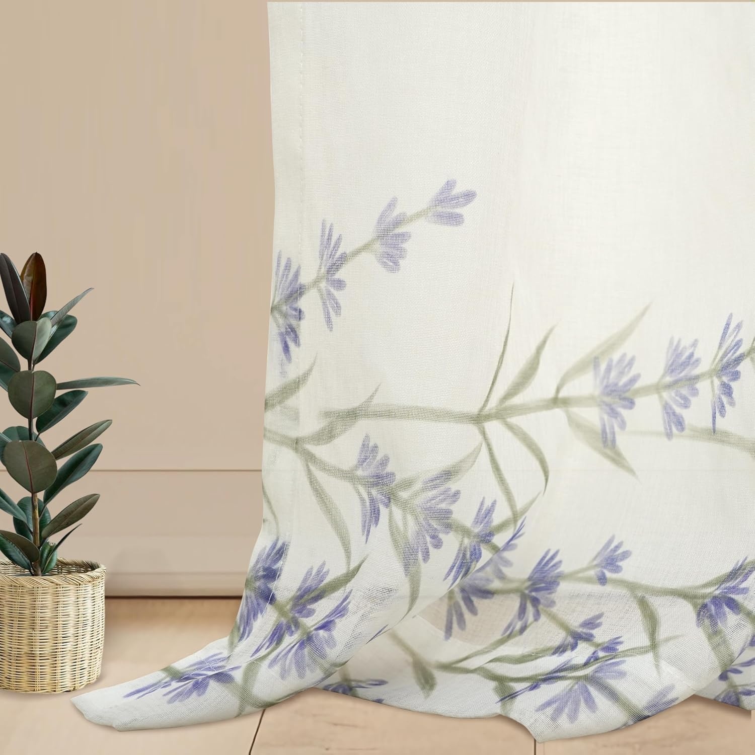 image:imageDriftAway Floral Sheer Curtains for Living Room Purple Flower Printed Light Filtering Curtain Drapes for Bedroom 96 Inches Long 2 Panels Set Rod Pocket Window Treatments Modern Elegant Curtain PurplePattern 2purple