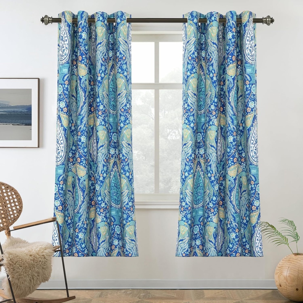 image:imageDriftAway Floral Red Curtains for Bedroom 80 Blackout Thermal Insulated Lined Double Layer Vintage Peacock Printed Pattern Darkening Drapes for Living Room Grommet 2 Panels 52 Inch by 84 Inch RedTeal