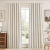 image:imageDriftAway 100 Blackout Farmhouse Linen Chenille Stripe Drapes Loden GreenCamel Beige