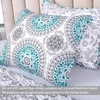 image:imageDriftAway 3 Piece Bella Reversible Quilt Set Bedspreads Coverlets Medallion Floral Pattern Cover Prewashed Aqua Gray Queen