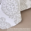 image:imageDriftAway 3 Piece Samantha Reversible Quilt Set Bedspreads Coverlets Floral Medallion Pattern Cover Prewashed Light Greige and White Queen