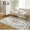 image:imageDriftAway Area Rug 5x7 Washable Rugs for Living Room Non Slip Rubber Backing Low Pile Non Shedding Carpet Friendly Boho Foldable Vintage Rugs for Bedroom Dining Room Natural Gray BrickBlueOrange