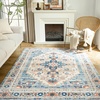 image:imageDriftAway Area Rug 5x7 Washable Rugs for Living Room Non Slip Rubber Backing Low Pile Non Shedding Carpet Friendly Boho Foldable Vintage Rugs for Bedroom Dining Room Natural Gray BrickBlueOrange