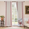 image:imageDriftAway Boho Linen Blackout Curtains Double Layer Thermal Insulated Farmhouse Vintage Geo Retro Square Printed Pattern Lined Drapes for Living Room Bedroom 84 Inches Long Back Tab 2 Panels RedKnitting Trim Red