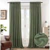 image:imageDriftAway Natural Linen Curtains 84 Inches Long 3 Pound Thick Semi Sheer 2 Panels Farmhouse Real Flax 3 Inch Rod Pocket Back Tab Boho Rustic Light Filtering Window Drapes for Bedroom Privacy AssuredOlive Green