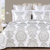 image:imageDriftAway 3 Piece Samantha Reversible Quilt Set Bedspreads Coverlets Floral Medallion Pattern Cover Prewashed Light Greige and White Queen