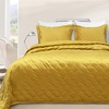 image:imageDriftAway 3 Piece Velvet Quilt Set Bedspreads Coverlets Cover Prewashed Full Queen Size Gold Yellow