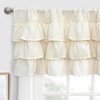 image:imageDriftAway Kitchen Curtain Valance for Windows 18 Inch White Sheer Voile Chiffon Curtains for Bedroom Living Room Embroidered Pom Pom Light Filtering Rod Pocket Extra Wide Window Toppers 1 PanelRuffle Light Linen
