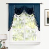 image:imageDriftAway Velvet Waterfall Draped Curtain Valance for Living Room Boho Super Soft Home Decoration with Handmade Tassels for Kitchen Single Window Drape for Bedroom W59XL48 Inches Navy Blue