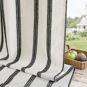 image:imageDriftAway 100 Blackout Farmhouse Linen Chenille Stripe Drapes Loden GreenBlack