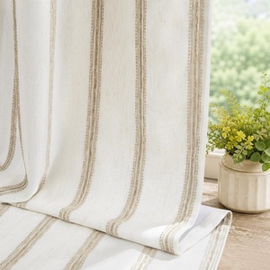 image:imageDriftAway 100 Blackout Farmhouse Linen Chenille Stripe Drapes Loden GreenCamel Beige