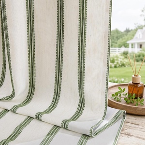 image:imageDriftAway 100 Blackout Farmhouse Linen Chenille Stripe Drapes Loden GreenLoden Green