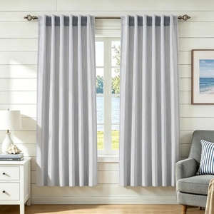 image:imageDriftAway 100 Blackout Linen Hygge Striped Curtains Double Layer Farmhouse Drapes 84 Inches Long for Living Room Bedroom Yarn Dyed Woven Thermal Insulated Rod Pocket Back Tab 2 Panels BeigeWhiteTicking Stripenavy