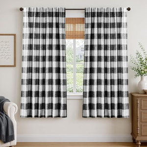 image:imageDriftAway 100 Blackout Plaid Curtains Buffalo Check 84 Inches TaupeBlack