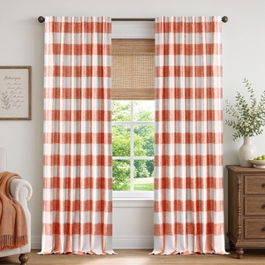 image:imageDriftAway 100 Blackout Plaid Curtains Buffalo Check 84 Inches TaupeBurnt Orange