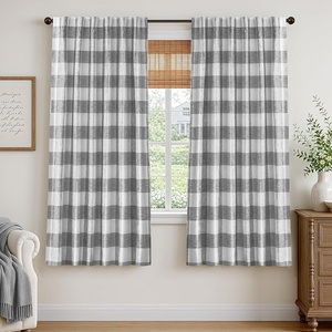 image:imageDriftAway 100 Blackout Plaid Curtains Buffalo Check 84 Inches TaupeGrey