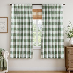 image:imageDriftAway 100 Blackout Plaid Curtains Buffalo Check 84 Inches TaupeLoden Green