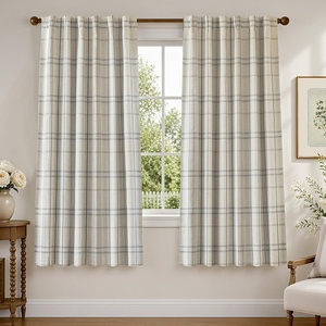 image:imageDriftAway 100 Blackout Plaid Linen Chenille Curtains 84 Inches Loden GreenBeige