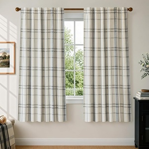 image:imageDriftAway 100 Blackout Plaid Linen Chenille Curtains 84 Inches Loden GreenGrey