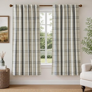 image:imageDriftAway 100 Blackout Plaid Linen Chenille Curtains 84 Inches Loden GreenLoden Green