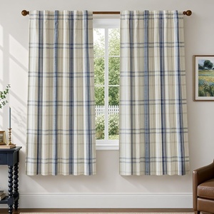 image:imageDriftAway 100 Blackout Plaid Linen Chenille Curtains 84 Inches Loden GreenNavy