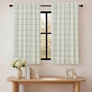 image:imageDriftAway 100 Blackout Plaid Linen Curtains 84 Inches Long 2 Panels BlackBlack