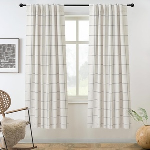image:imageDriftAway 100 Blackout Plaid Linen Curtains 84 Inches Long 2 Panels BlackGrey