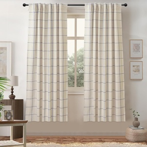 image:imageDriftAway 100 Blackout Plaid Linen Curtains 84 Inches Long 2 Panels BlackNavy Blue
