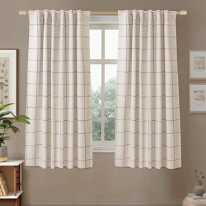image:imageDriftAway 100 Blackout Plaid Linen Curtains 84 Inches Long 2 Panels BlackRed