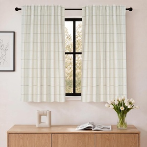 image:imageDriftAway 100 Blackout Plaid Linen Curtains 84 Inches Long 2 Panels BlackTaupe