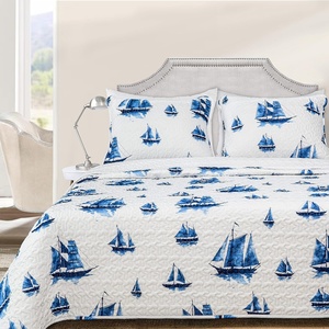 image:imageDriftAway 3 Piece Harbor Quilt Set Bedspreads Coverlets Sailboat Ocean Printed Pattern Cover Prewashed Navy King