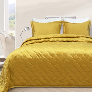 image:imageDriftAway 3 Piece Velvet Quilt Set Bedspreads Coverlets Cover Prewashed Full Queen Size Gold Yellow