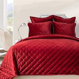 image:imageDriftAway 3 Piece Velvet Quilt Set Bedspreads Coverlets Cover Prewashed King Red